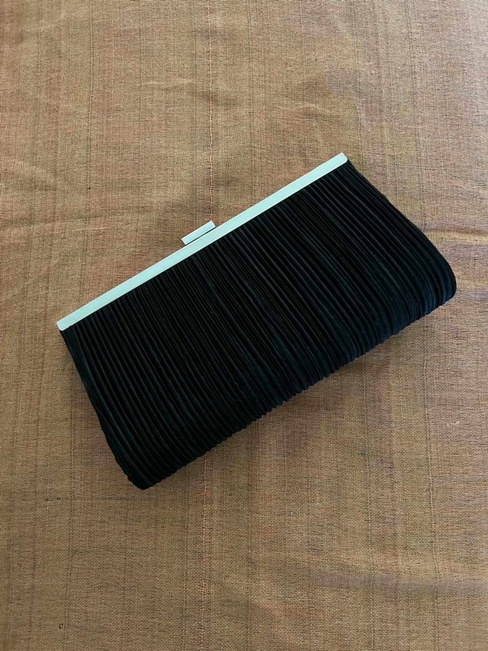 Charming Charlie Black Pleated Clutch with Silver Accent